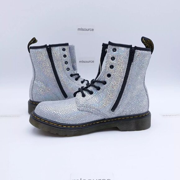 NEW Dr. Martens 1460 Metallic Lace Up Combat Boots Silver Suede - Picture 3 of 9